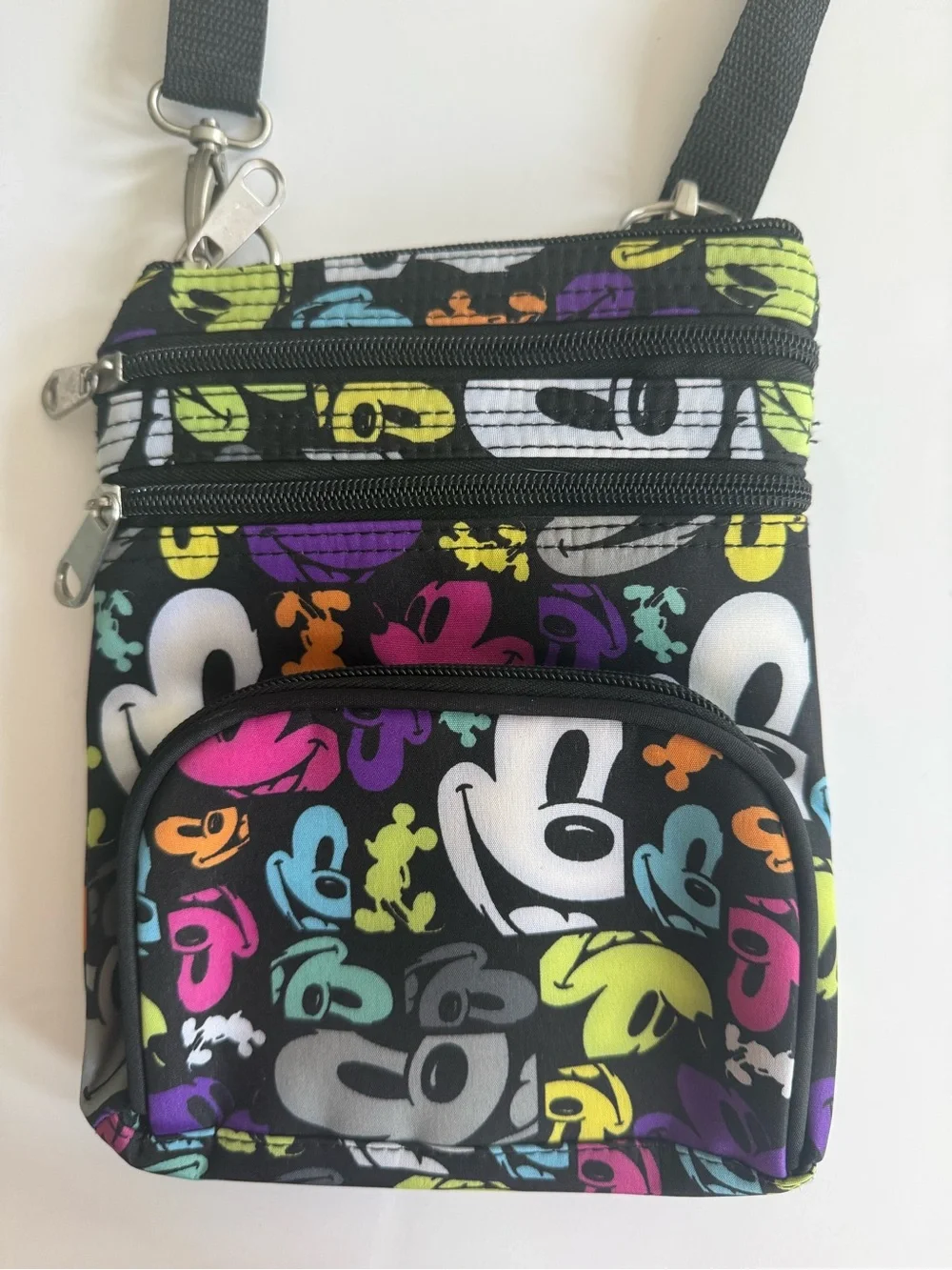 Disney Parks Mickey Mouse Pop Art Crossbody Bag Black Colorful Print